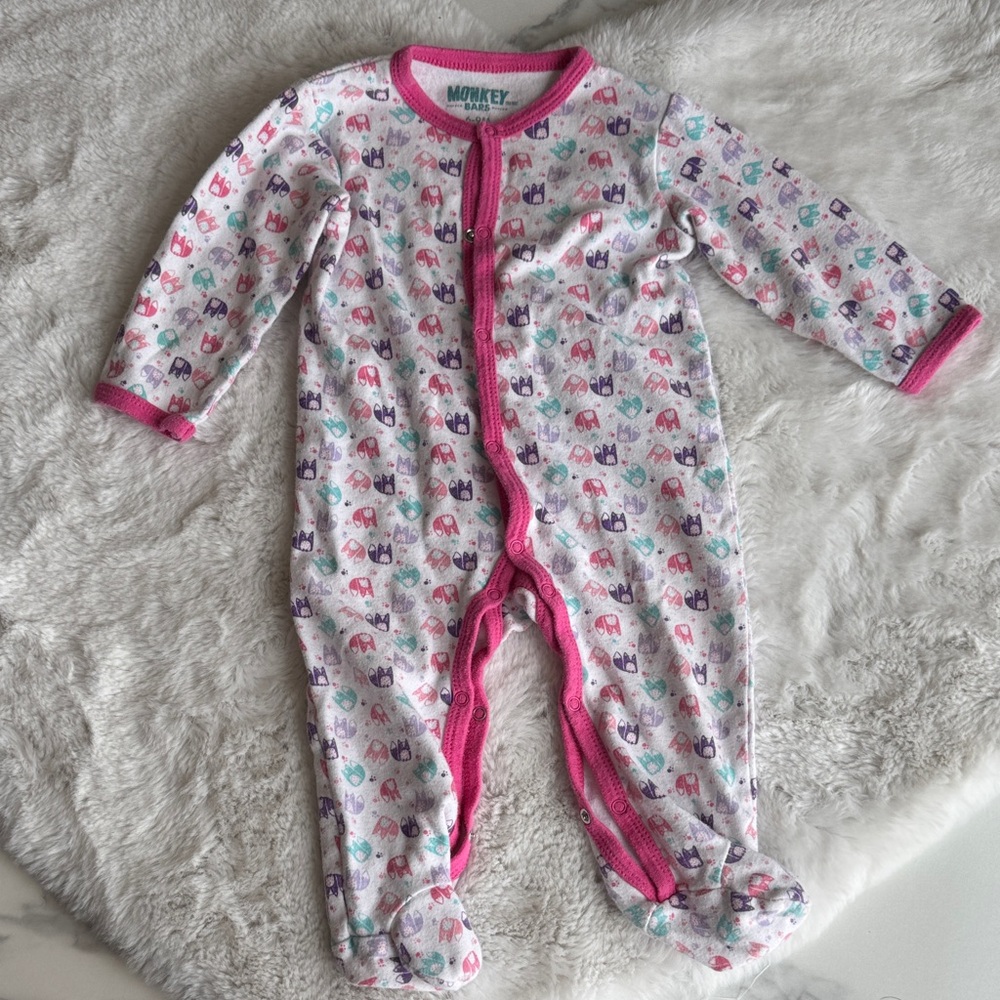 Pink Trim Printed Footed One-Piece